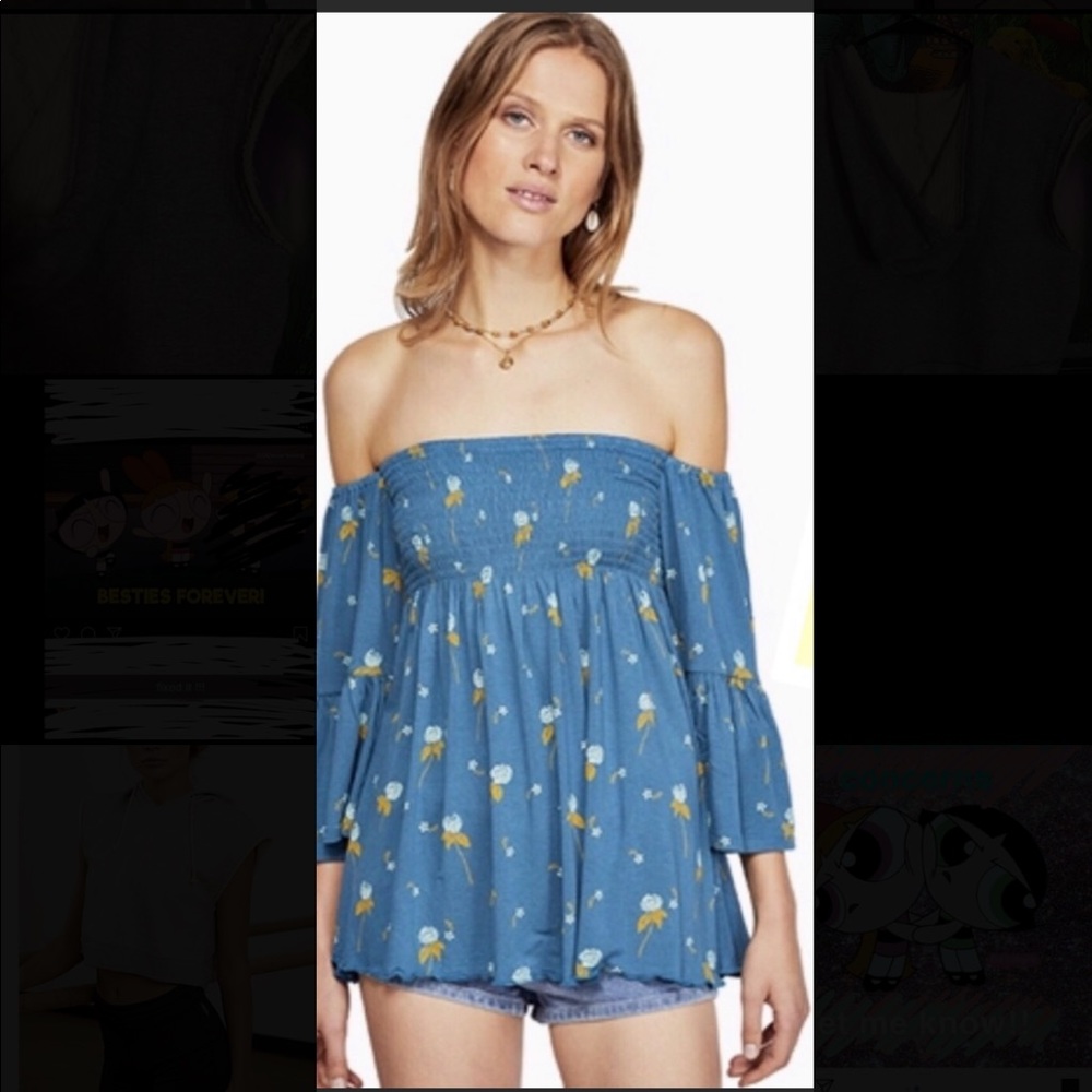 NWT Free People mermaid blue long sleeve Top